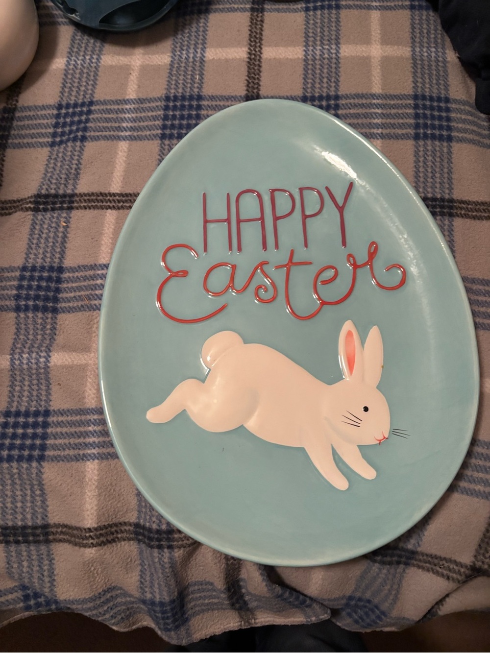 Happy Easter Bunny Ceramic Serving Platter - Light Blue